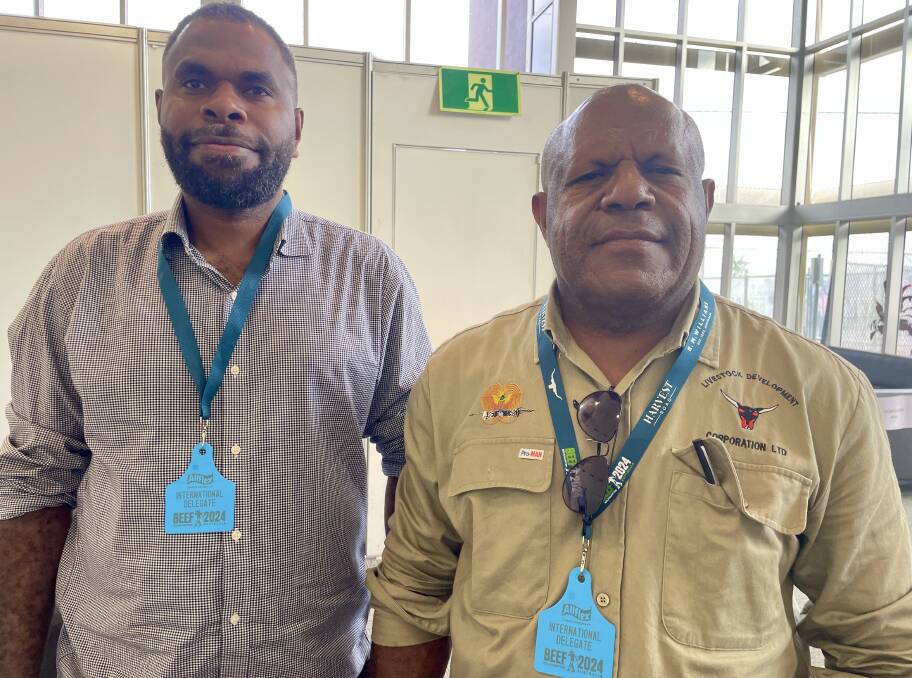 Vanuatu government representative Noel Kalo and PNG Livestock Development Corporation managing director Terry Koim at Beef. Picture: Judith Maizey