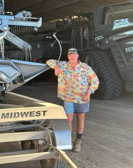 Orion grain grower, Mark Baker, in his machinery shed before heading out to plant chickpeas. Picture: supplied