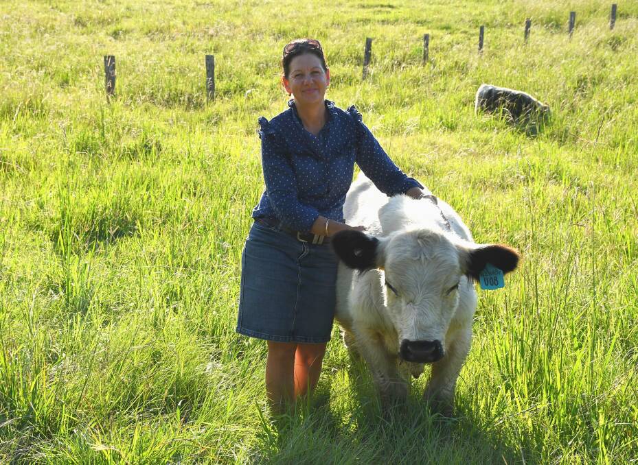 Kathryn Clarke-Bevan with one of her Speckle Park bulls, Snowy. Picture: Kelly Mason 