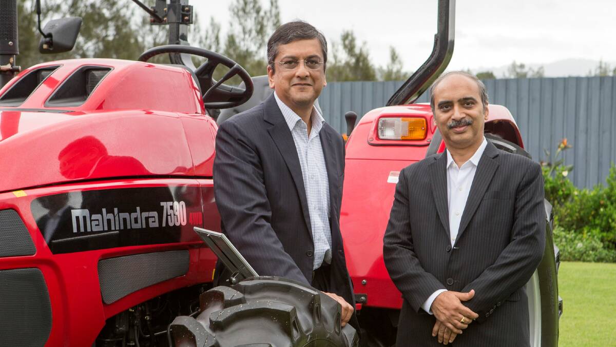 Mahindra head of international operations, Arvind Matthews with Mahindra head of tractors, Harish Chavan, at launch of the 7590 tractor held at the Gold Coast, Queensland.