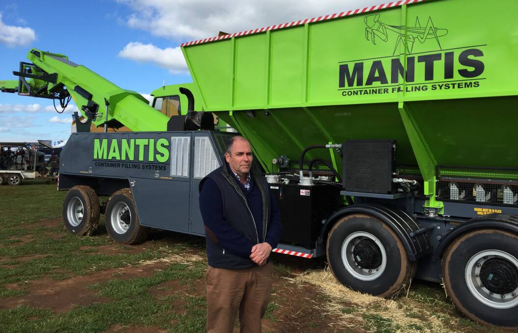 Victorian inventor, Gavin Barnett says the Mantis container loading system offers mobility on grain bunker sites and does away with the need to move grain to a fixed container inverter, saving time and adding efficiency.