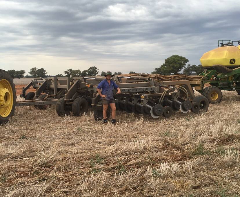 A Pillar single disc, double shoot seeder is the only one of its kind in Australia and has been performing to every expectation in heavy stubble this season for Dubbo croppers Tom Harvey and son Nick (pictured). Photo supplied.
