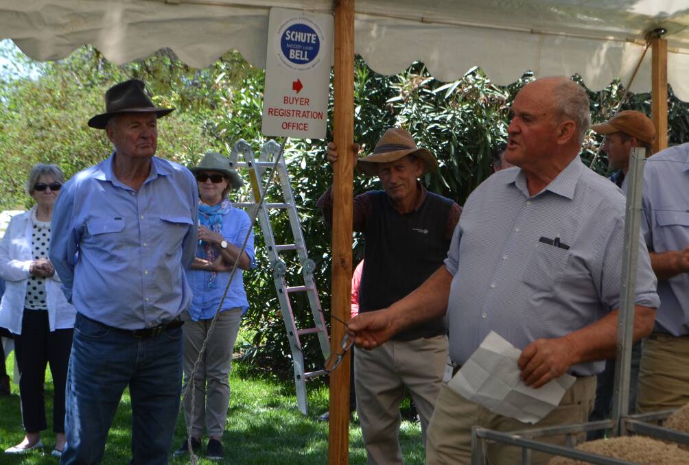 Ian Marwedel pausing to reflect on Kim Henderson's comments on his 33 years with the Grogansworth Merinos at Bowning.