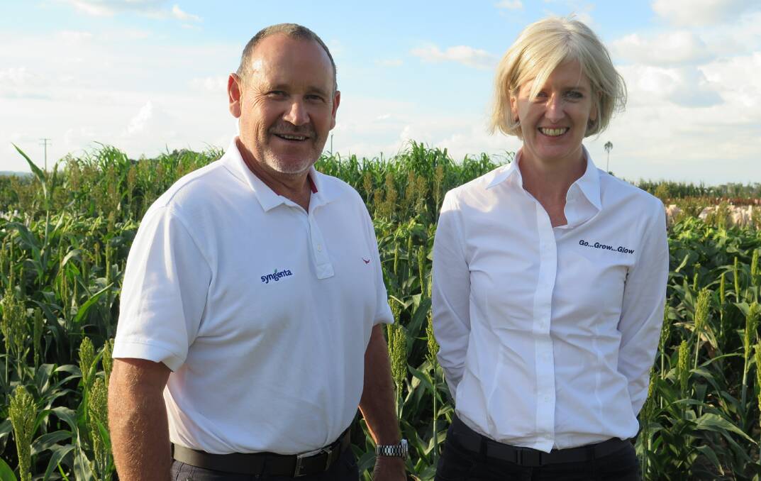 Syngenta's Australia and New Zealand general manager, Paul Luxton with Asia-Pacific regional director, Tina Lawton, inspecting crops in southern Queensland last week. 