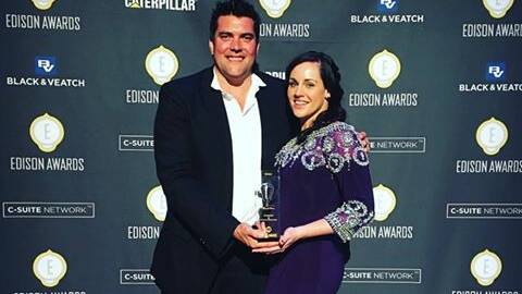 Rob and Krista Watkins on the winners' podium at the 2017 Edison Awards in New York.