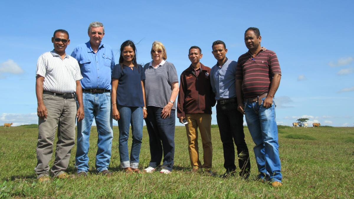 Principal veterinary officer virology Dr Lorna Melville and virology technician Neville Hunt, from the Northern Territory Department of Primary Industry and Fisheries’ Berrimah Veterinary Laboratory, with Timor-Leste government representatives investigate a site for a sentinel herd.