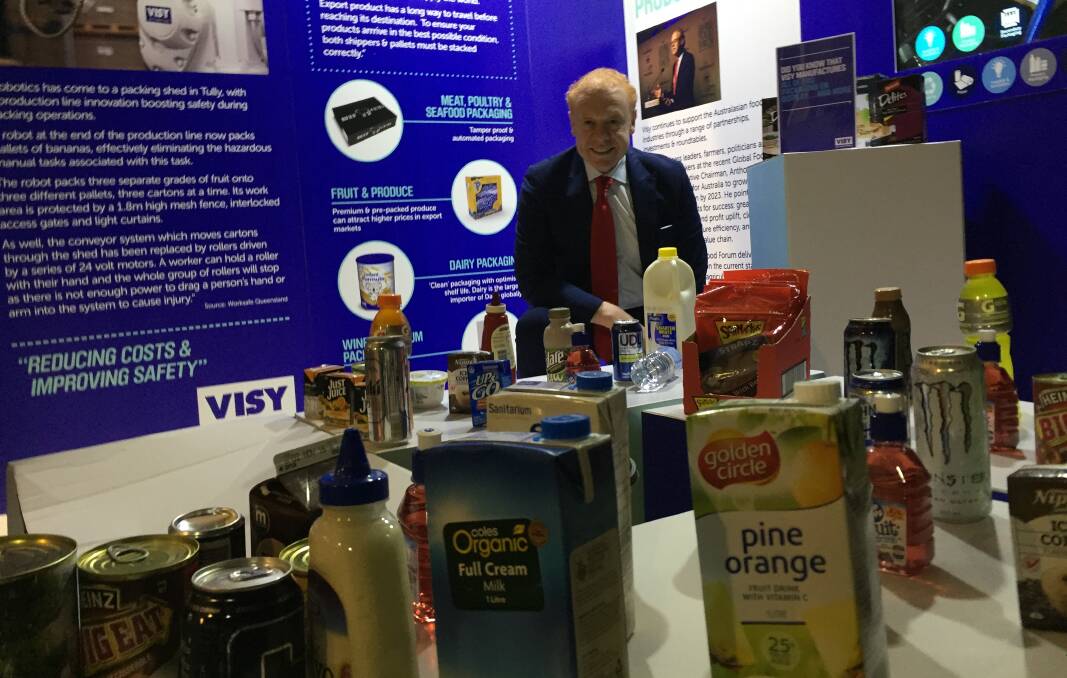 Prominent Australian businessman, executive chairman of recycled packaging empire Visy, Anthony Pratt, with some of his company's products.