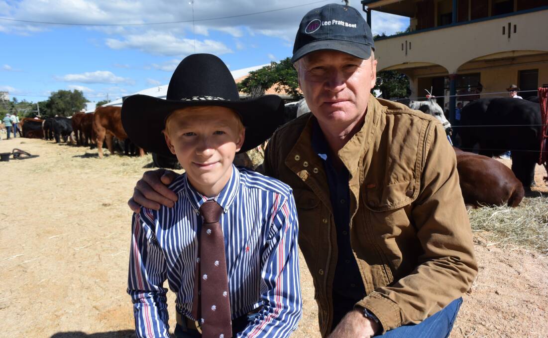 Fourteen year old cattle buyer Harry Blok and his father Lennard, from Lee Pratt Beef at Lismore.