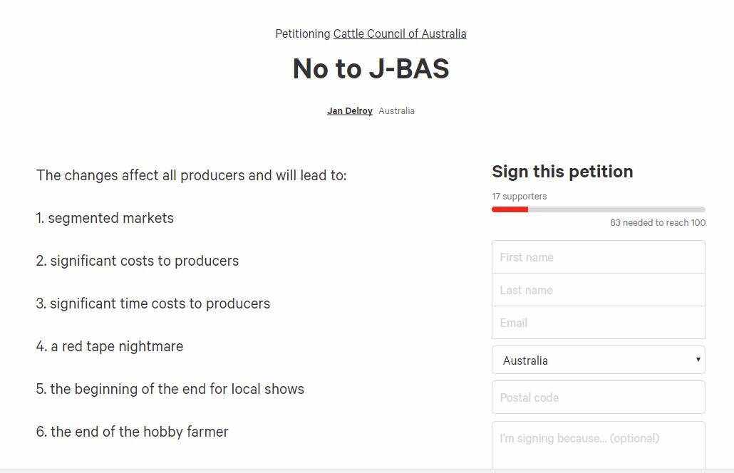 Image of online "No to J-BAS" petition started by Jan Delroy, Boonah. 