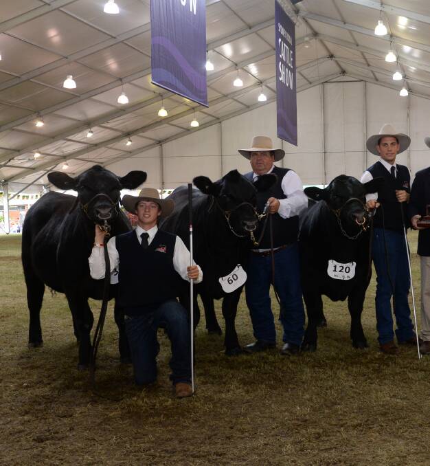 Breeders Group Interbreed at Sydney Royal Show went to the Angus exhibited by K5X and owned by Kellie Smith, Allora, Queensland. Pictured with David Bentley, Warwick, Stephen Hayward, Allora and Scott Lintott, Toowoomba.
