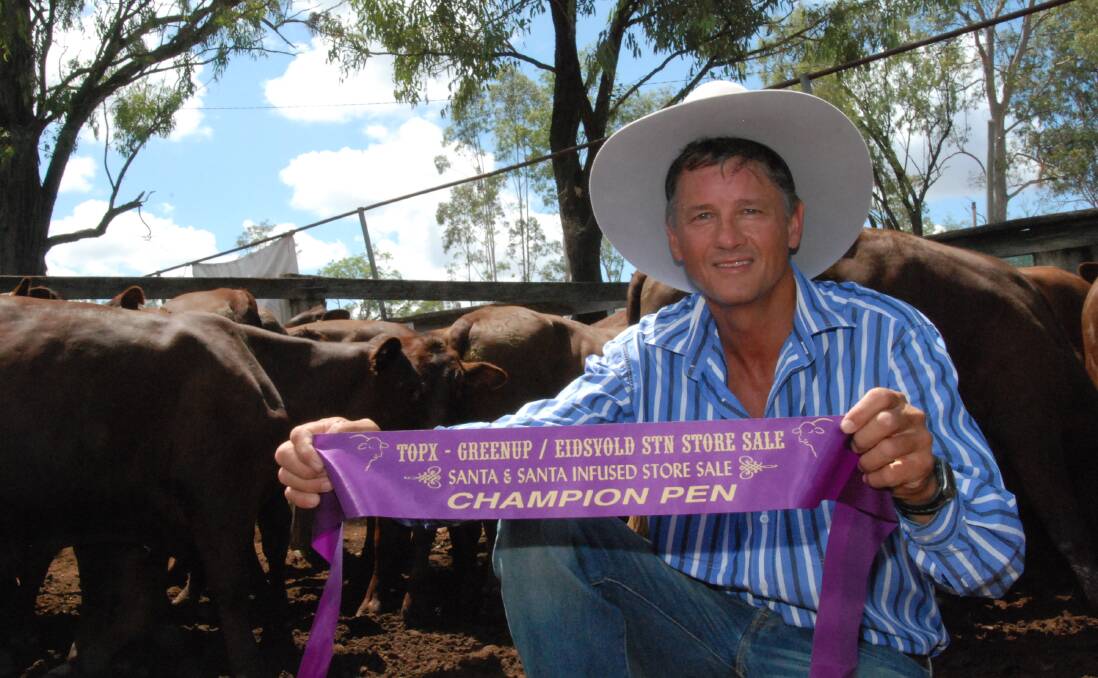 Richard Reiser, Ormsary, Eidsvold with his winning pen of heavyweight feeder steers at the Greenup Eidsvold Station Santa Infused Store Cattle Show and Sale.