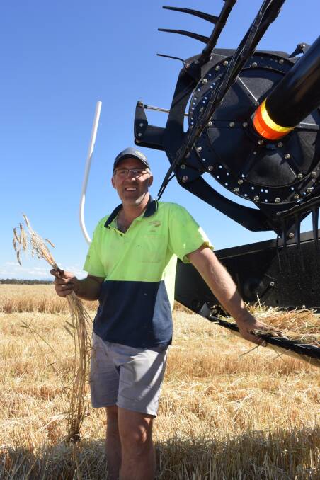 Chris Delahunty, Murtoa, harvesting Latrobe barley on Tuesday.