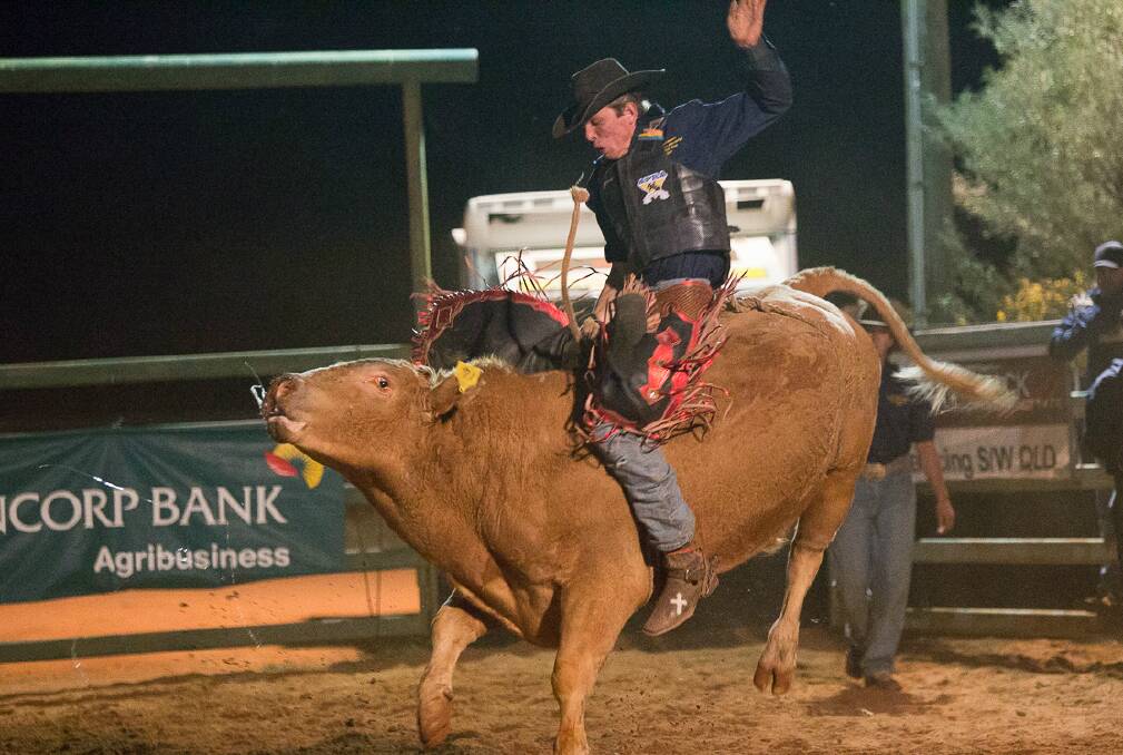 Thrilling action: The most anticipated event held each year at the Quilpie Show is the QRA affiliated Wayne Allen Memorial Open Bull Ride which will begin at 6pm. Photo by Desert Crystal Photography.