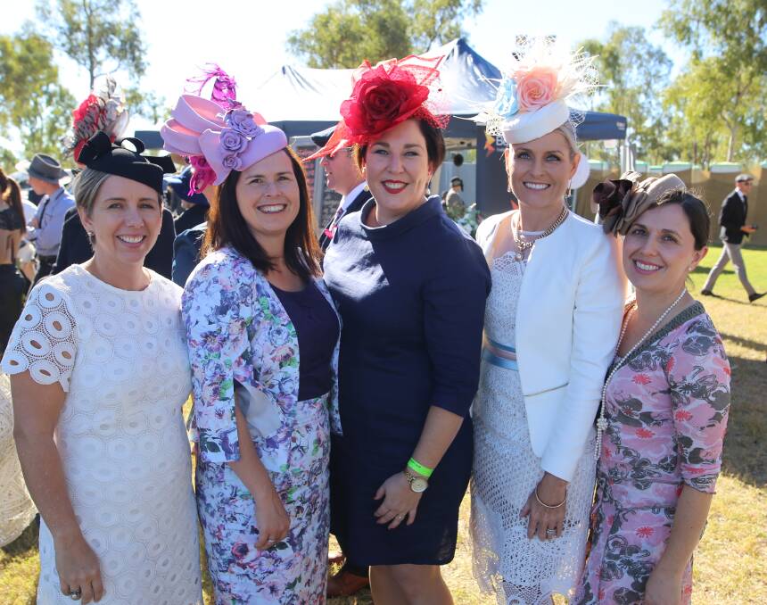 Alpha atmosphere: Lisa Caffery, Megan Daniels, Peta Millar, Kellie Sylvester and Lucy Bliss from Emerald soaking up the atmosphere during the 2016 Alpha Race Day.