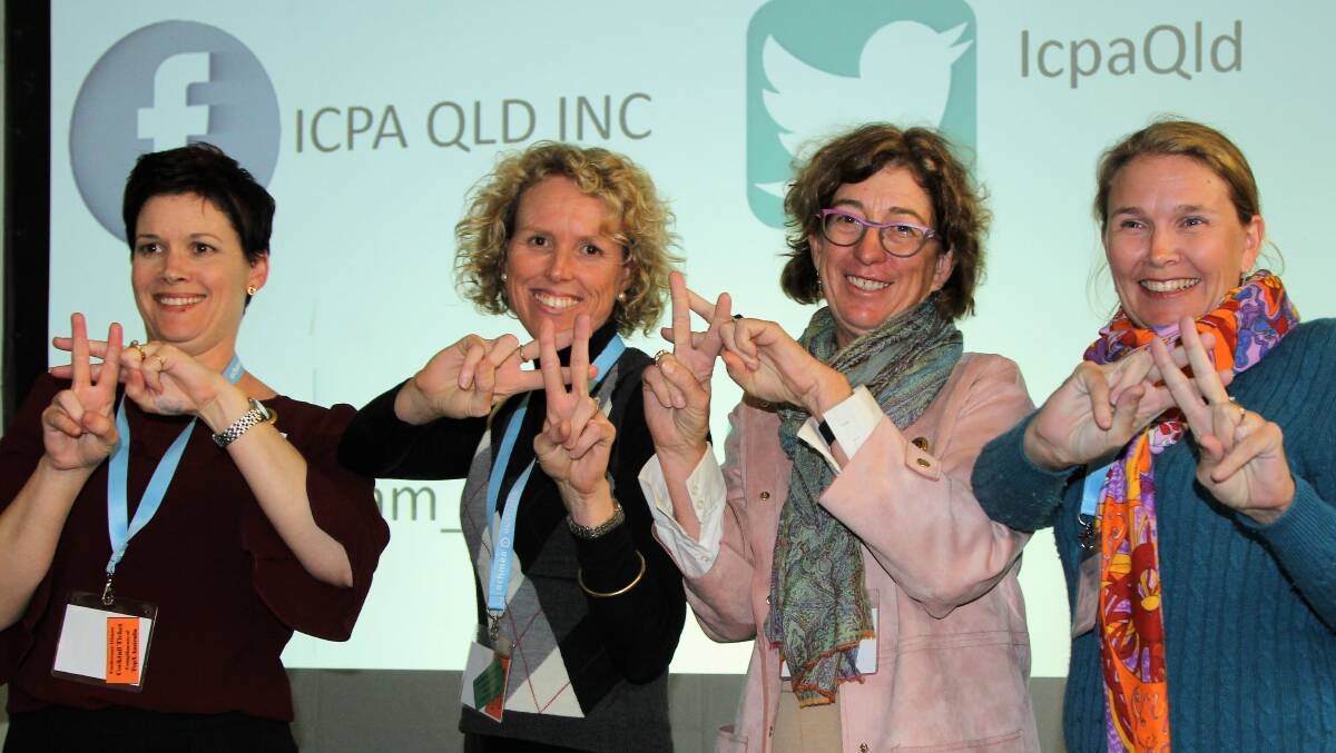 The ICPA Queensland executive - Kim Hughes, Gillian Semple, Louise Martin and Anna Appleton - show their hashtagging skills at the launch of the #iamICPA social media campaign.
