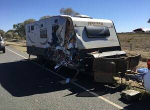 The caravan that was side-swiped in the accident was extensively damaged.