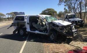 Jaws of life: Blackall emergency service personnel had to cut the driver of this vehicle from his car to rescue him. Photos supplied by Queensland Police Service.