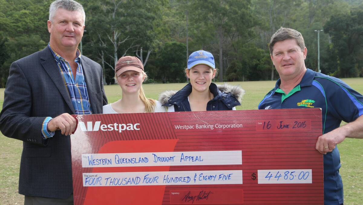 Caption: Ex-GPS club member and Country rugby representative Boyd Curran accepted the cheque from CEO Anthony Herbert, alongside  his daughter Jessica Curran and niece Ella Pearson.