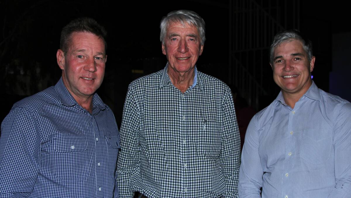RFDS Mount Isa-based pilot, Geoff Cobden, with Friends of John Flynn Place chairman, Don McDonald and the Member for Traeger, Rob Katter, at the 30th anniversary dinner.