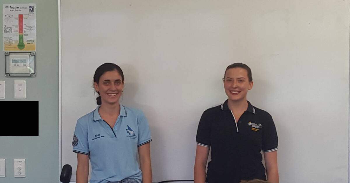Vets of the future: Tully State High School graduates Alicia Vasta and Kayla Apap recently returned to give current students an overview of the veterinary science course at James Cook University. Picture: Tully Times.