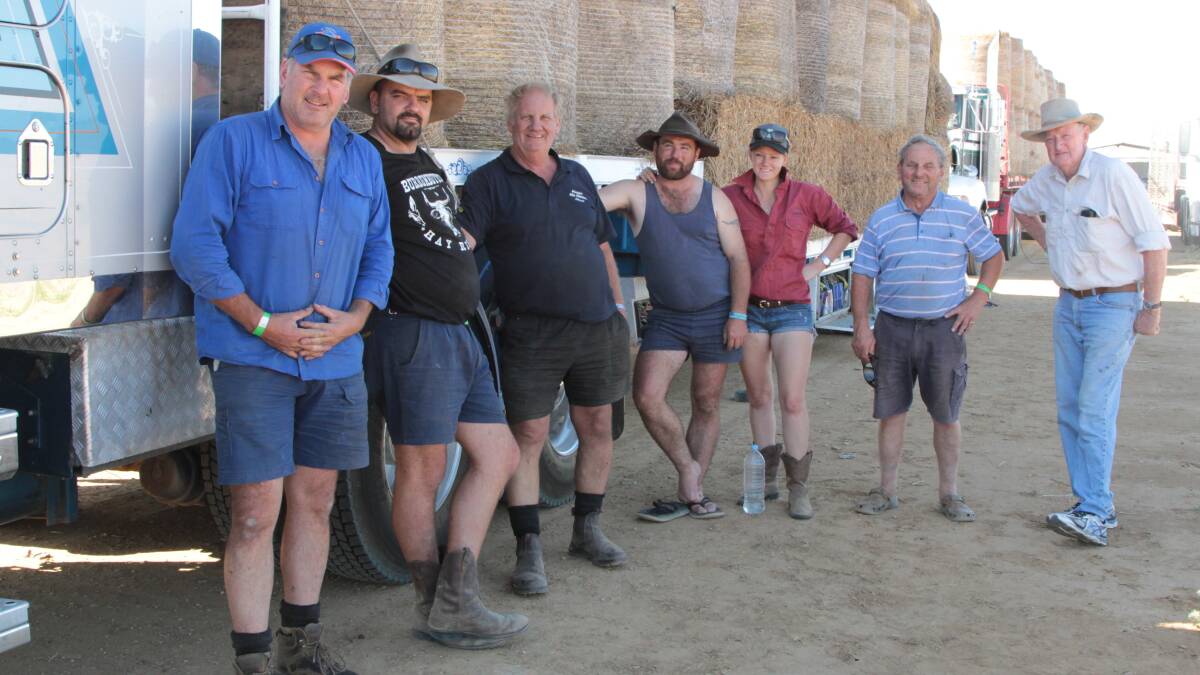 Some of the Moss Vale crew - Graeme O'Donnell, Heath Willis, Geoff Gilby, Joel Lidgard, Leah Byrne and John Way, with Ilfracombe grazier John Back.
