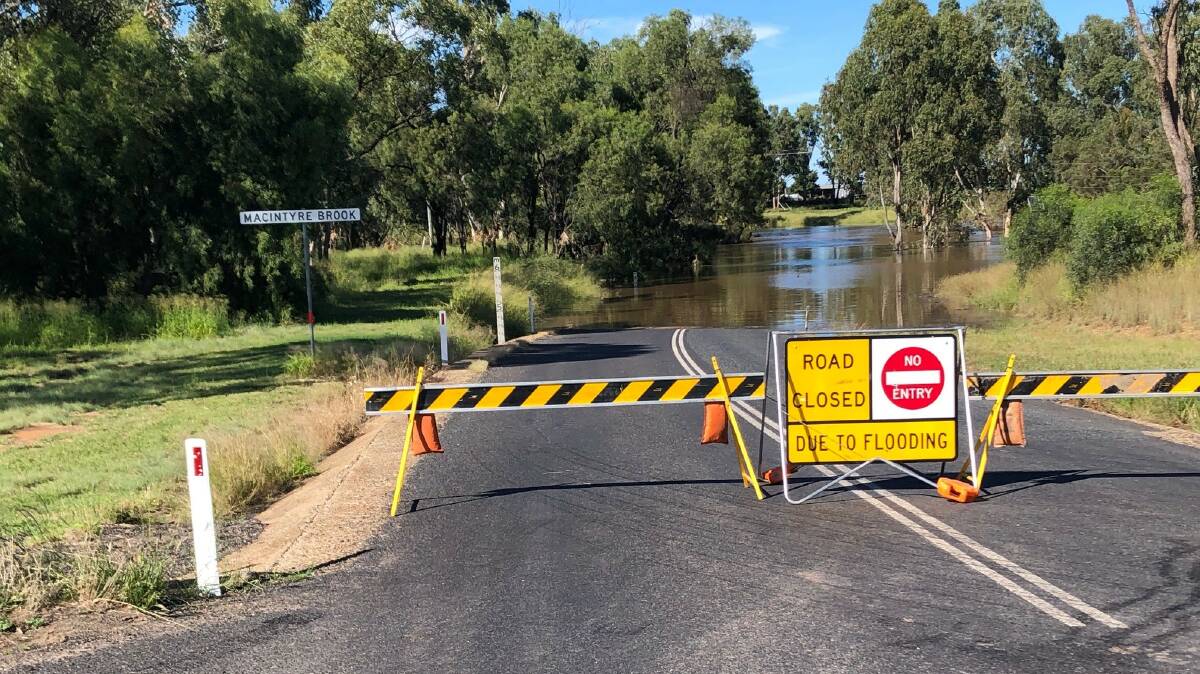 A road closed at a Macintyre Brook crossing in the Goondiwindi Regional Council area. Picture: Supplied
