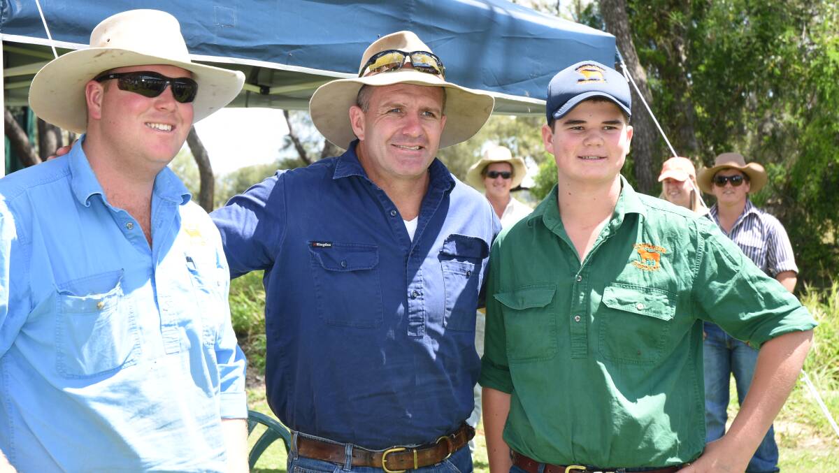Safe Work ambassador Shane Webcke with Lachlan and Tom Drury from Condabri feedlot.