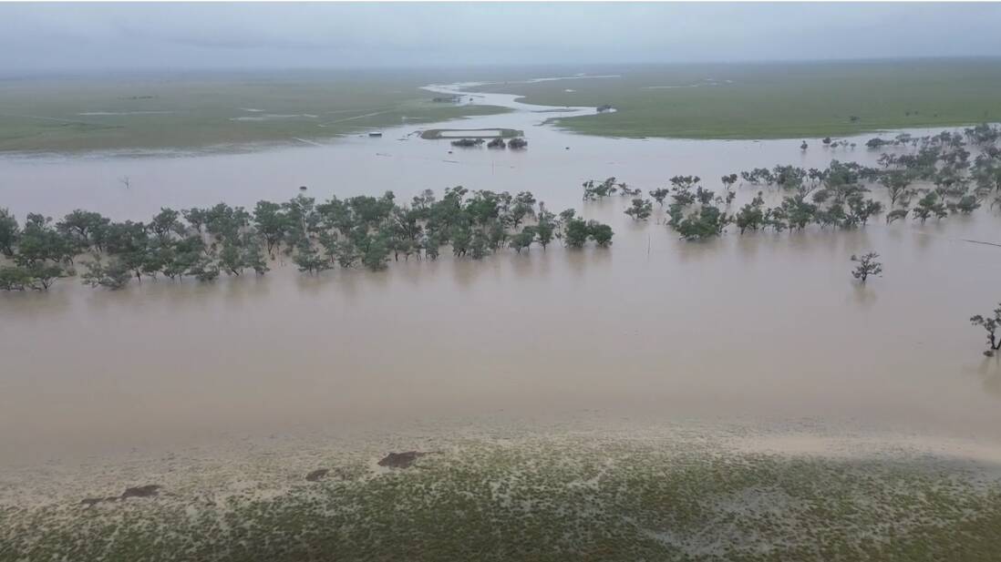 An aerial view of the flooding at Lower Lansdowne, south of Tambo. Picture: Andrew Turnbull