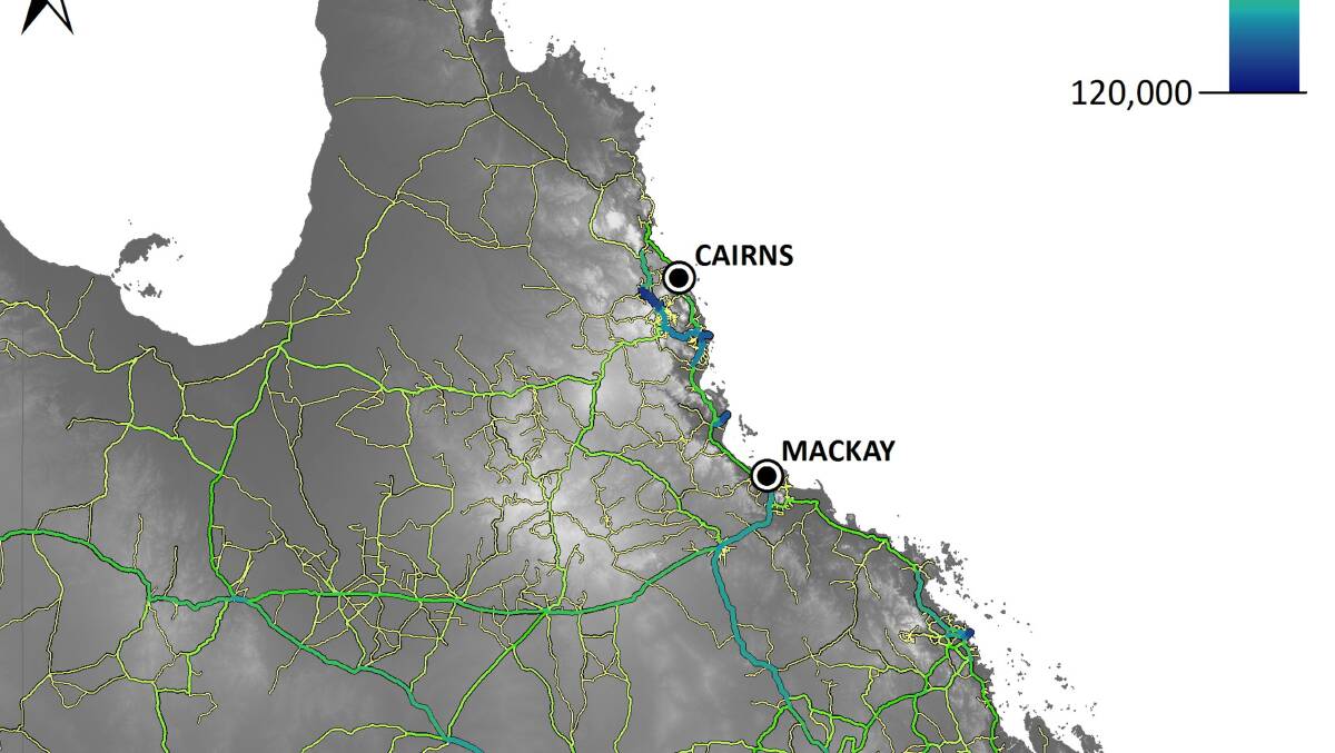 Road use: The CSIRO has been keeping track of the number of vehicles carrying cattle, dairy, pigs, grains, cotton and sugar on north Queensland roads.