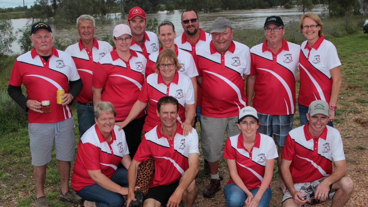 Tambo club members and supporters in their new fire-engine red club shirts.