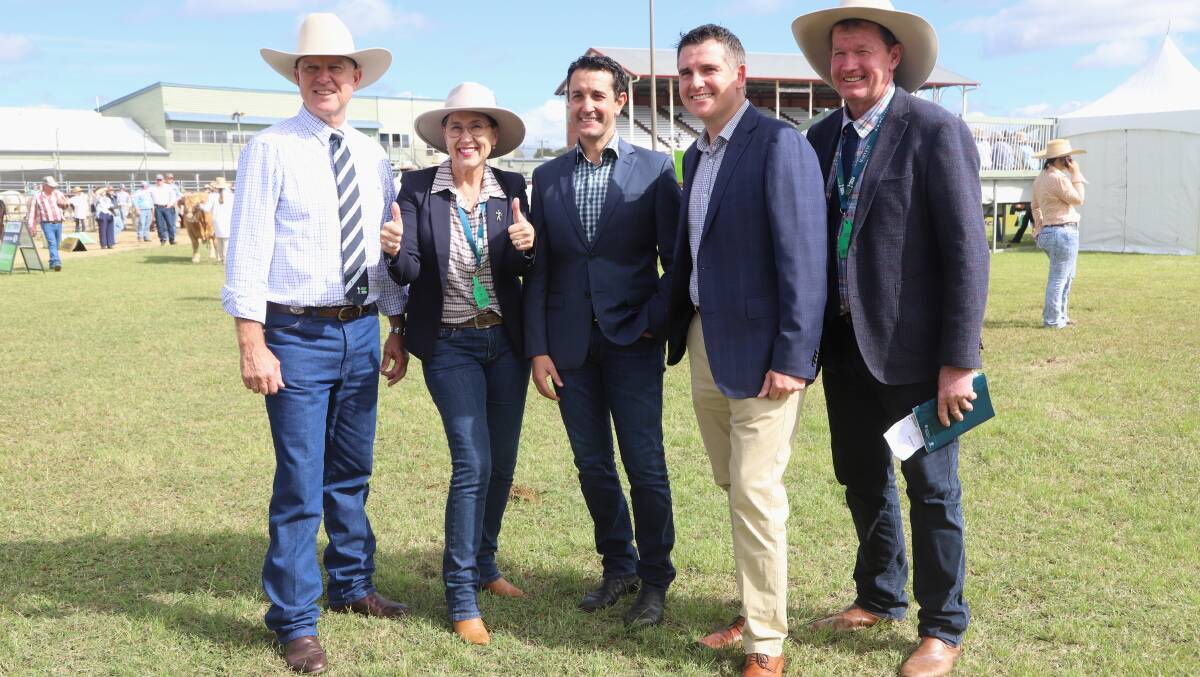 The LNP had a strong presence at people's day at Beef24 - agriculture spokesman Tony Perrett, Rockhampton candidate Donna Kirkland, leader David Crisafulli, Keppell candidate Nigel Hutton, and Mirani candidate Glen Kelly. Picture: Sally Gall