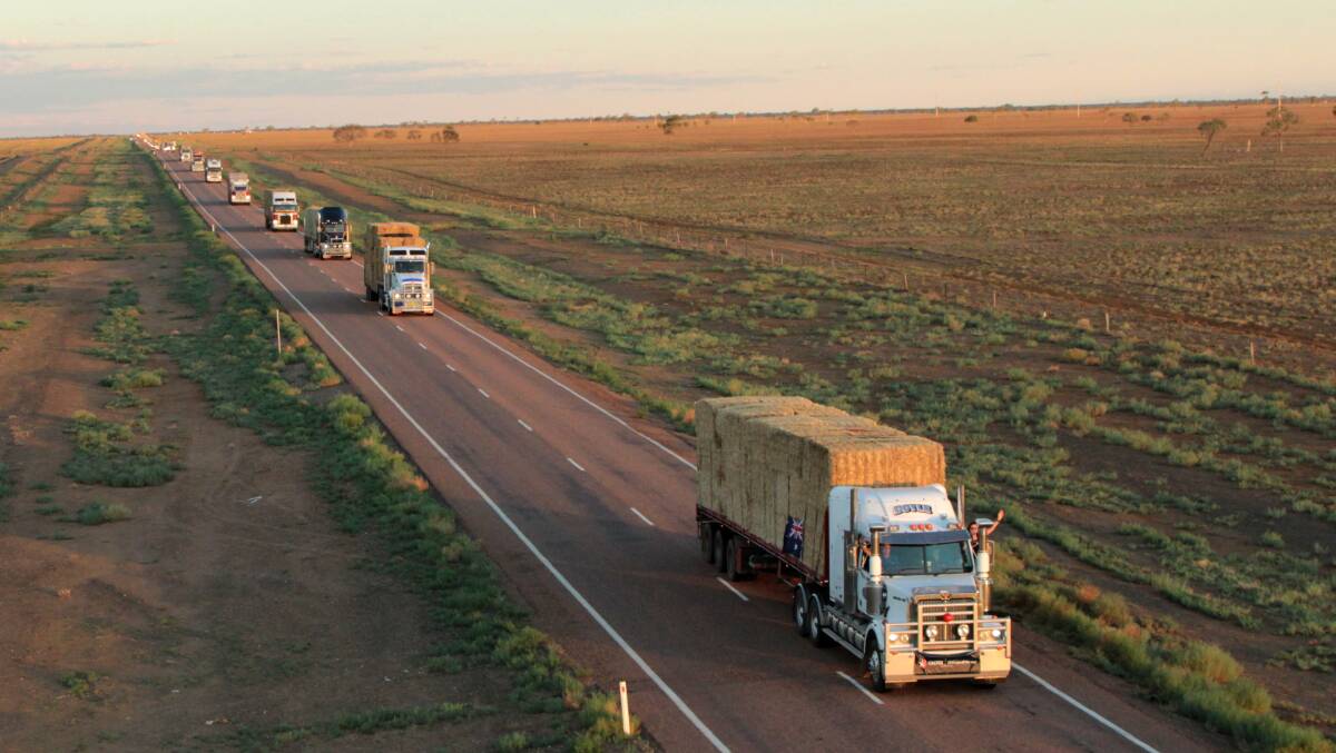 Rerun: The sight of hundreds of trucks loaded to the hilt with live-saving hay will return to the highways of south west and central west Queensland on Friday, when the Burrumbuttock Hay Runners arrive with more hay than ever before.