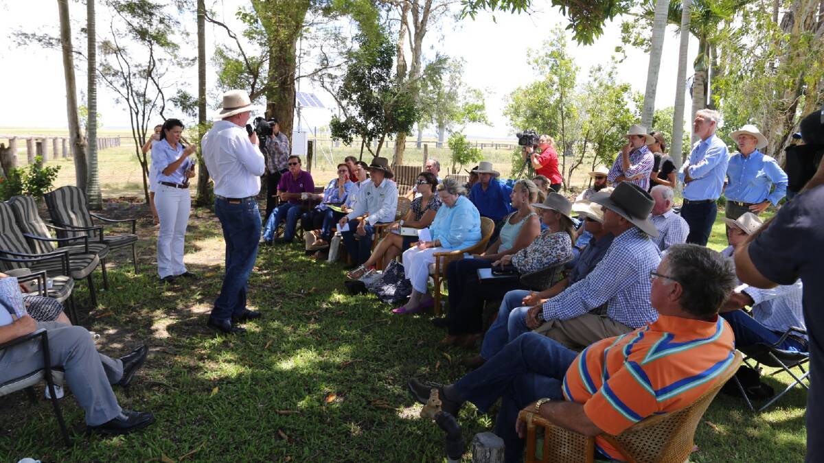 No sale: Federal agriculture minister Barnaby Joyce speaking to landholders affected by the Shoalwater Bay land acquisition proposal. Picture: Kelly Butterworth.