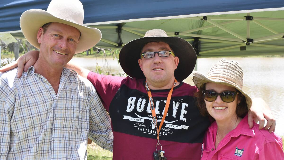 Randal and Kristen Coggan from Wallumba Feedlot with Cody Grealy, one of the guest speakers at the Safe Work day.