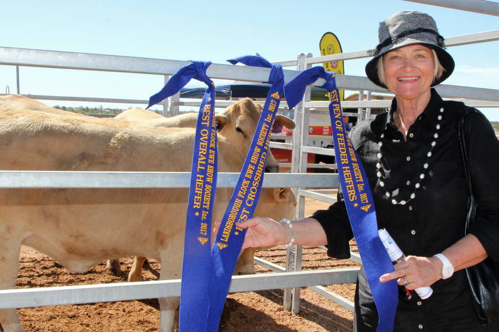 Kelly Seccombe was delighted with the multiple ribbons won by her pen of Charolais cross heifers in the cattle section.