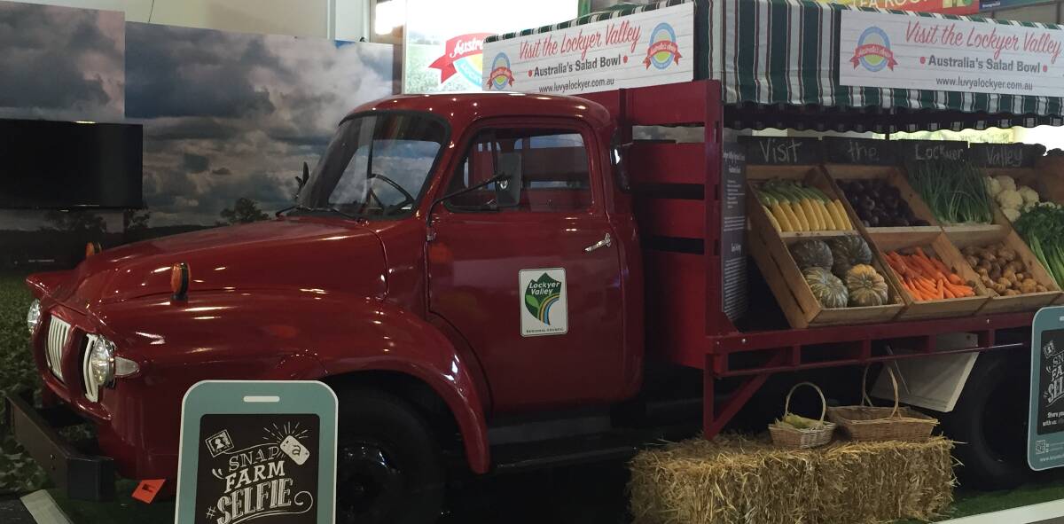 The fully-laden Bedford Fruiterers truck displaying Lockyer Valley produce at Sydney's Royal Show.