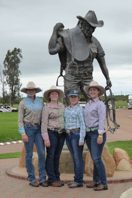 Dakabin State High School students Dhana Stokes, Courtney Price, Sarah Robinson and Lily Forward at the Australian Stockman's Hall of Fame during their rural immersion experience.