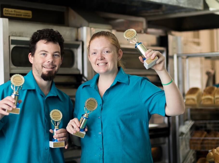 Aaron and Amy-Leah Skinn display some of the trophies they received at the Toowoomba Royal Show baking competition. Photo contributed.