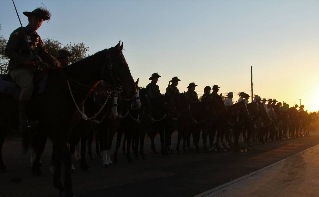 The Light Horse troop lined up for the dawn service at the Longreach cenotaph, acknowledged by the RSL's north Queensland deputy president, Rod Garvin, as a fitting reminder of the desperation of the charge at Beersheba.