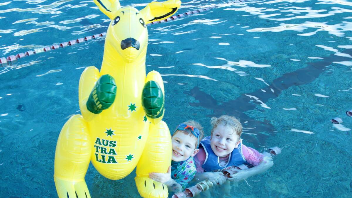 Harry and Ruby Tremmell had great fun with their boxing kangaroo in the pool during Blackall's Australia Day commemorations.