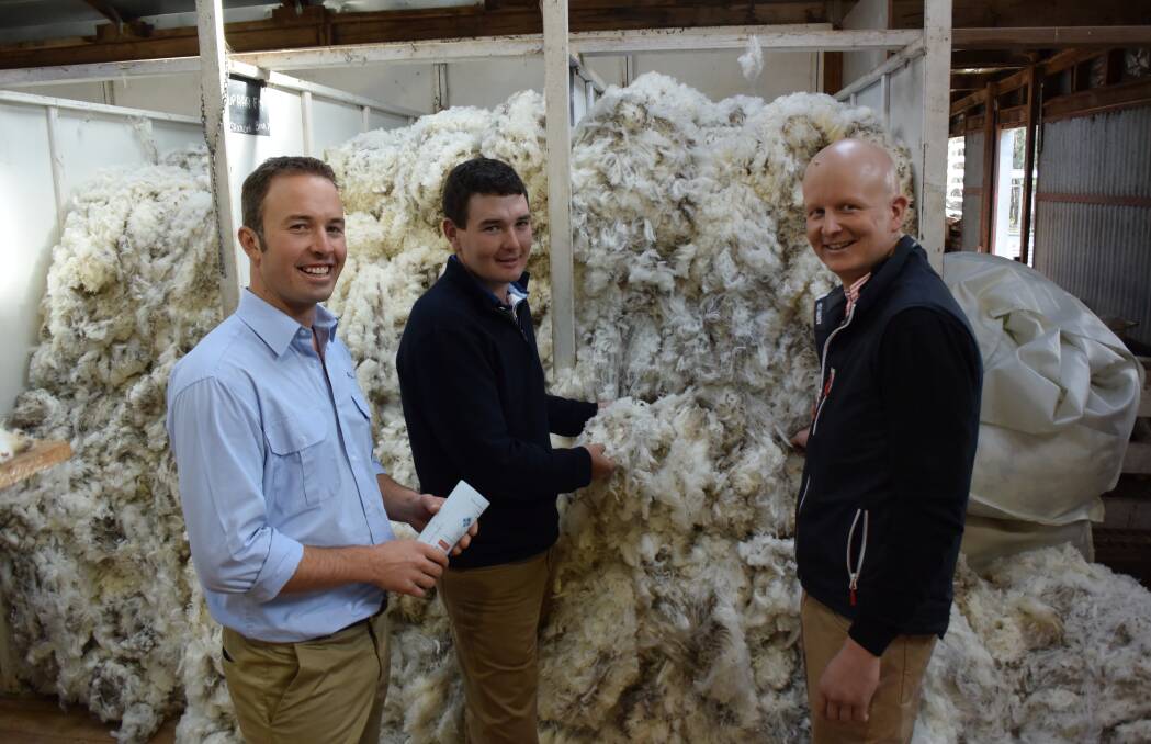 AWN wool specialist Russell Macgugan with Will Kinghorn, Byaduk, and Sierra Park Merino Stud co-principal Will Crawford, Victoria Valley.
