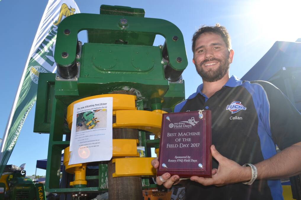 Tully farmer and Pacific Fasteners and Hydraulics co-owner Callan Marneros won Best Machine of the Field Day” for his Vibrating Post Driver.