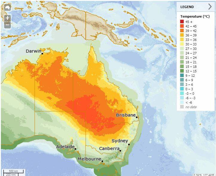 Spring heat: Map showing expected temperatures for Wednesday September 27. Source The BOM 