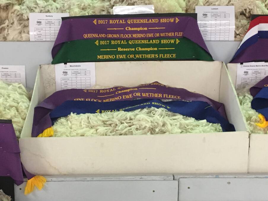 The RNA Queensland Flock Fleece was exhibited by Lynne and Phil King, Moorindoora, Bollon. 