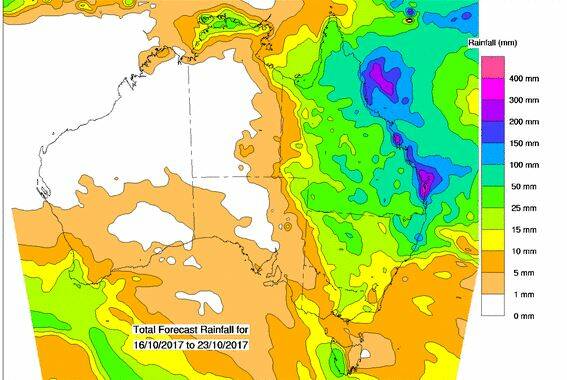 Rain forecast for Australia for the eight days until October 23. Source: BOM 