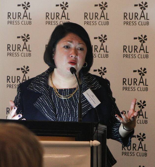 OPEN HAND: Futureye managing director Katherine Teh-White delivers her message of diplomacy at Friday's Rural Press Club lunch. Photo: RODNEY GREEN.