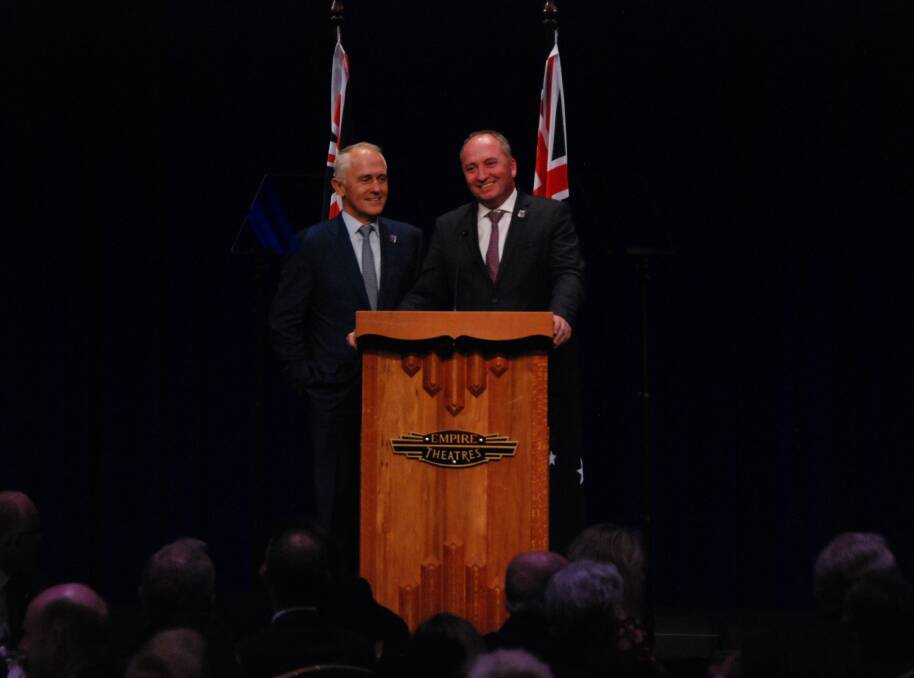 PM Malcolm Turnbull and Deputy Prime Minister and Nationals leader Barnaby Joyce at Toowoomba today in regional Queensland.