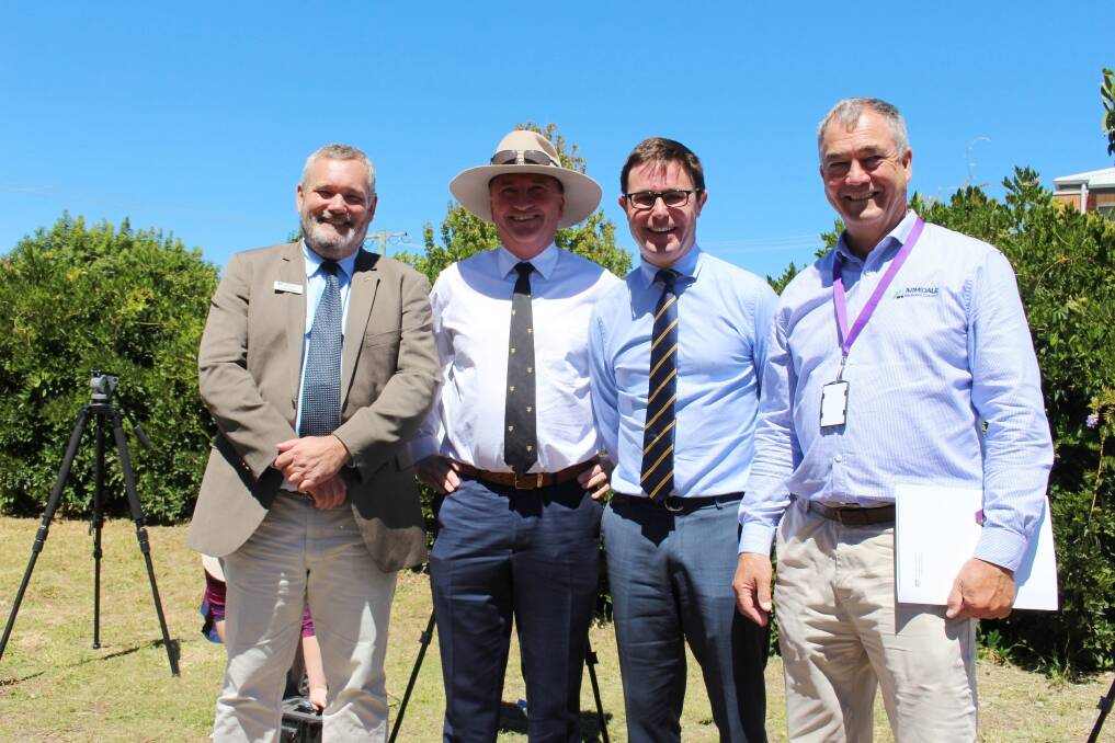 APVMA CEO Dr Chris Parker (left), New England Nationals MP Barnaby Joyce, Agriculture and Water Resources Minister David Littleproud and Armidale Regional Council Mayor Simon Murray.