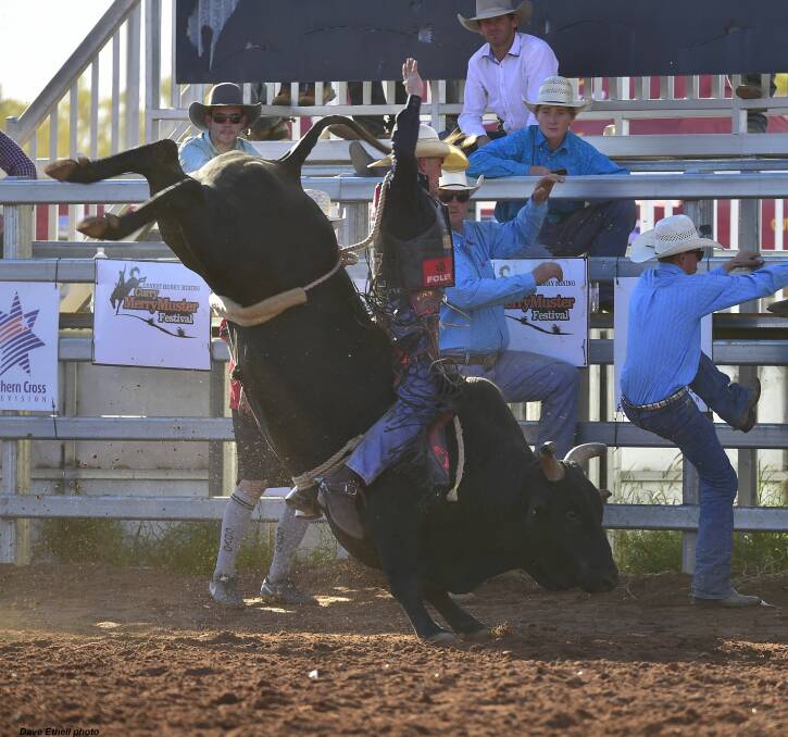 CLOSE FINISH: NSW bull rider Ben Thorp, from Young, was second in the pro tour bull ride title at Mt Isa. Picture: Dave Ethell