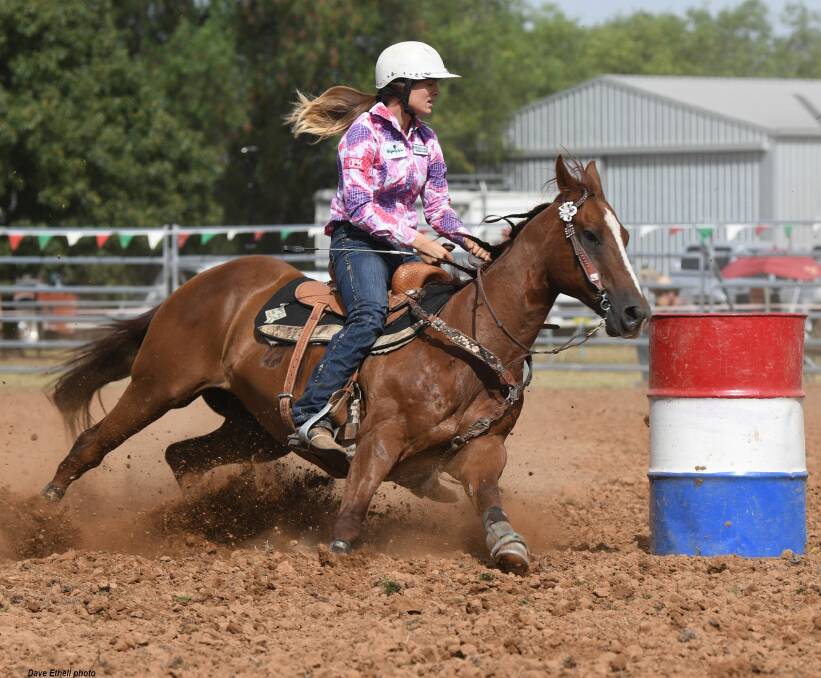 TOUGH COMPETITION: Roma cowgirl Teal Ayers will aim for a good result in the Barrel Racing to boost her points in the All Around Cowgirl Standings. Picture: Dave Ethell